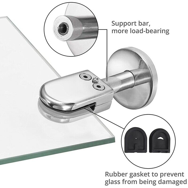 4 PCS Glass Clamps 304 Glass Bracket Adjustable Glass Clip 8mm Glass Shelf CP3L1