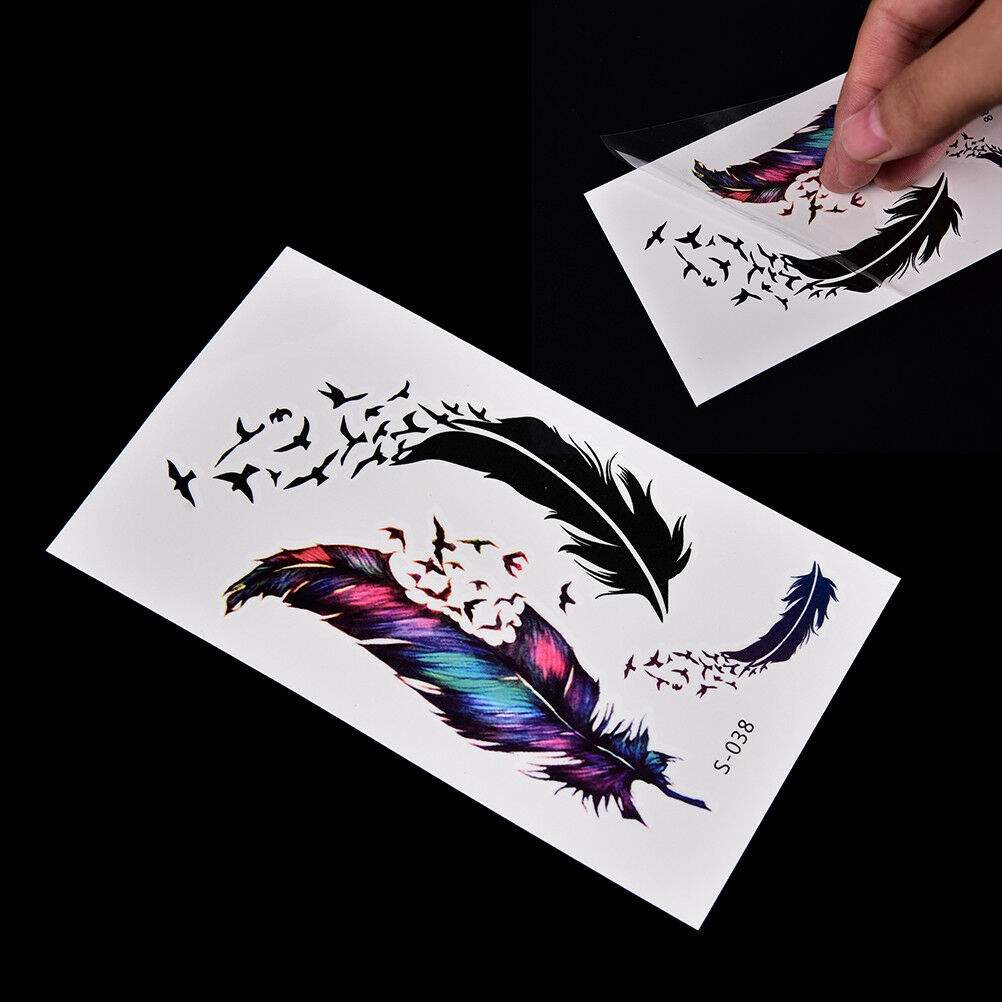 Large Feather Pattern Removable Waterproof Temporary Tattoo Body Arts StickeBDA