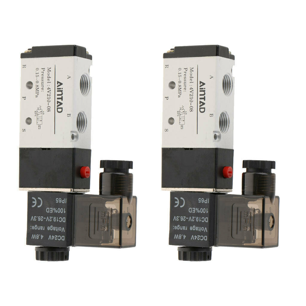2 pcs 4V210-08  Solenoid Valve  5 Way 2 Position Pneumatic Air 1/4" BSPT 24V