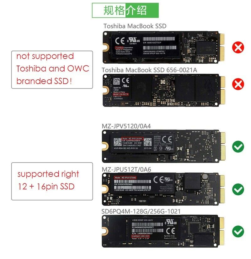 Adapter Card to PCI-E 4X for 2013/14/15/16/17 MacBook Air pro 12+16 pin SSD