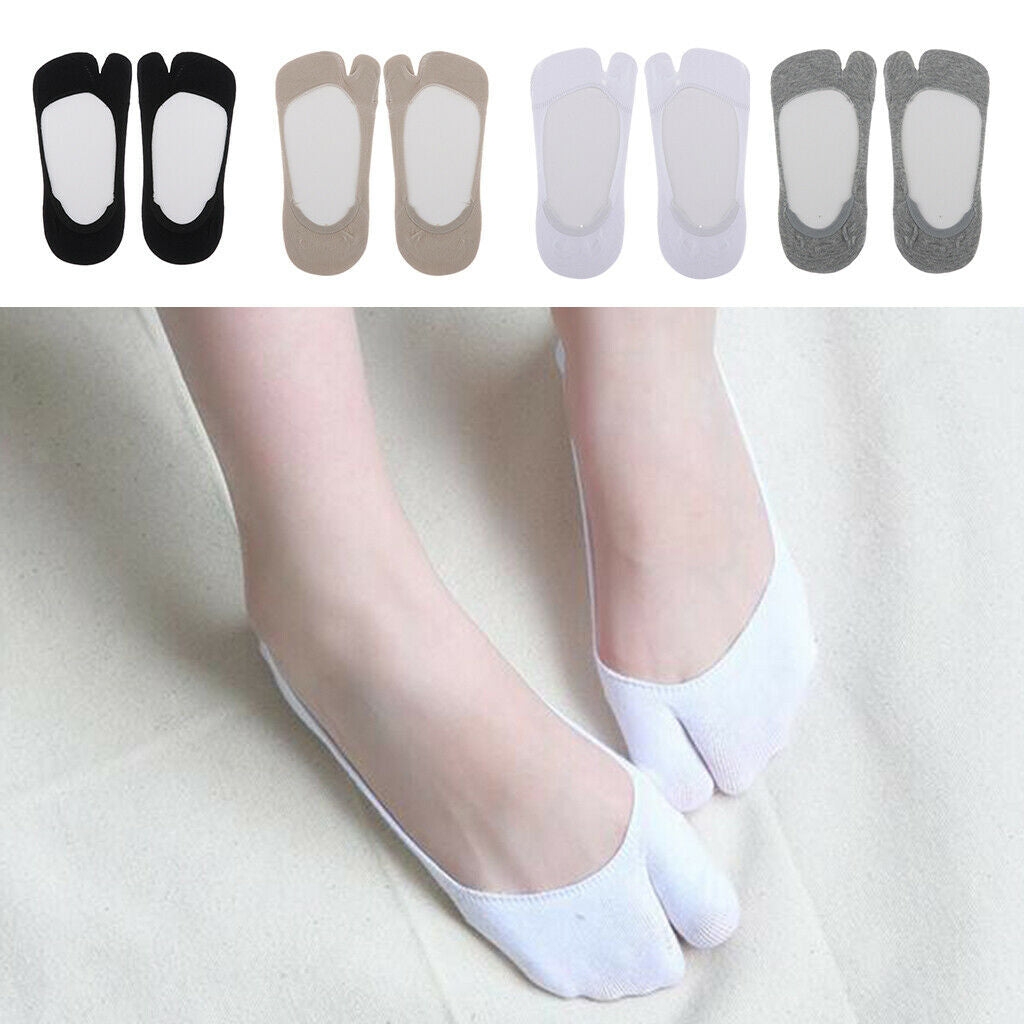 4 Pairs Two Toe Socks Tabi Socks Casual Non Slip Low Cut Ankle Boat Socks