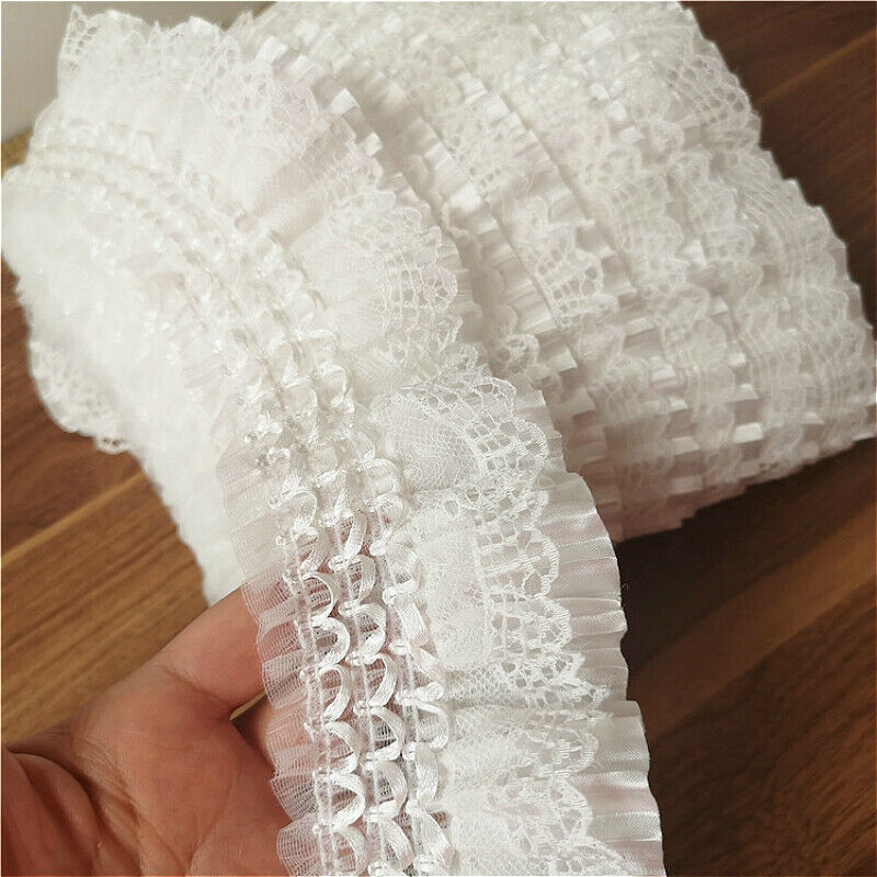 Lace Fabric Trim Ruffle Edging Pleated Frill Sewing Elastic DIY for Lolita Dress
