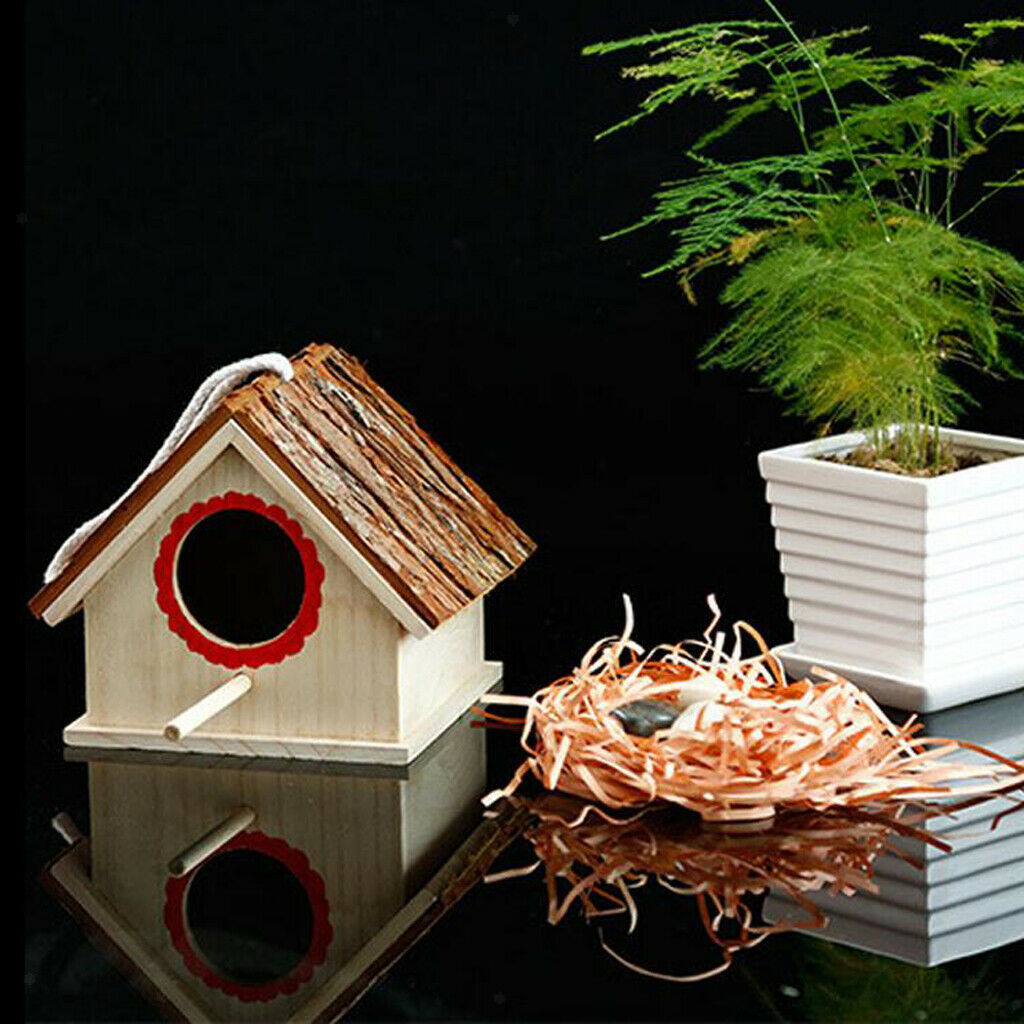 MagiDeal Wooden Bird House Nesting Box w/ Stick For Small Wild Garden Birds
