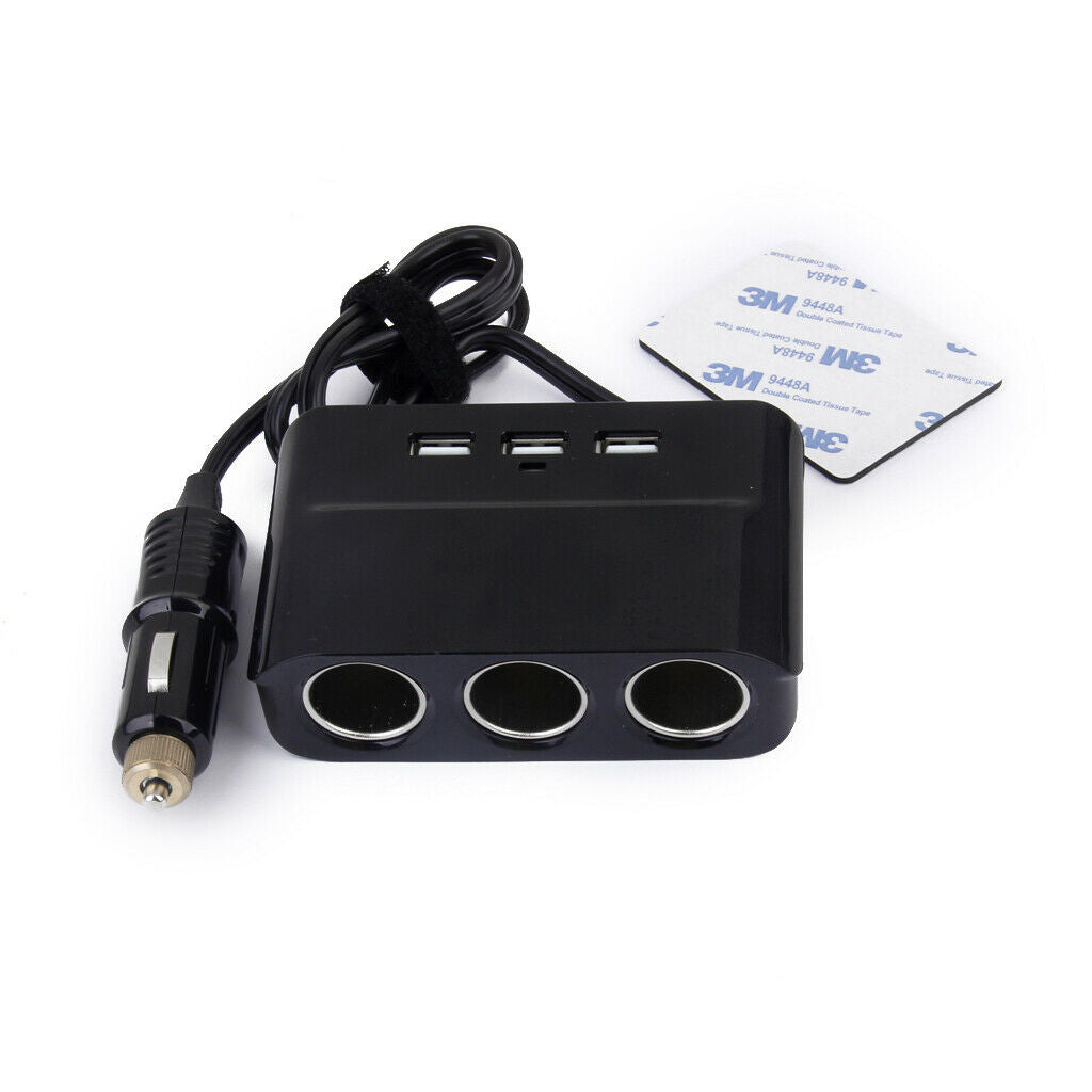 MagiDeal 3 Way Multi Socket Car Cigarette Splitter USB Port Charger 12V-24V