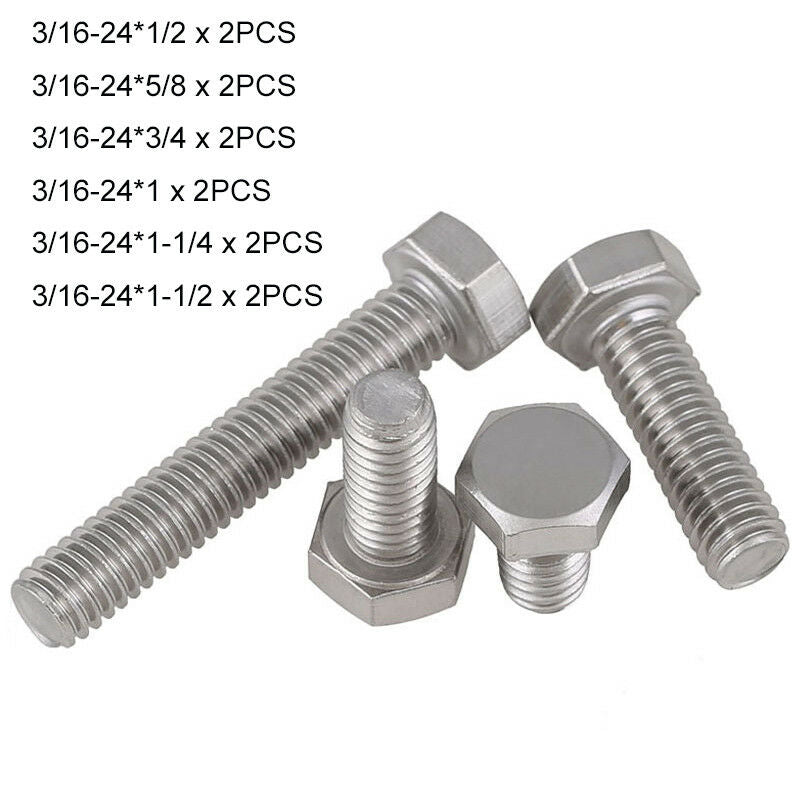 12Pcs 3/16-24 BSW Hex Hexagon Head Set Screw Bolt Kit -A2 Stainless L1/2"~1-1/2"