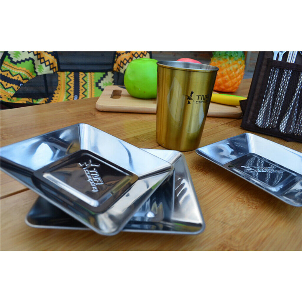 12cm Outdoor Camping Barbecue Square Stainless Steel Plate Dinner Dish