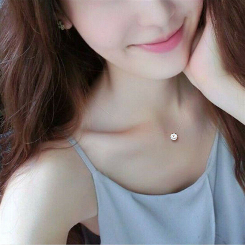 Women Transparent Fishing Line Clavicle Necklace Zircon Pendant Necklace HFU Rf