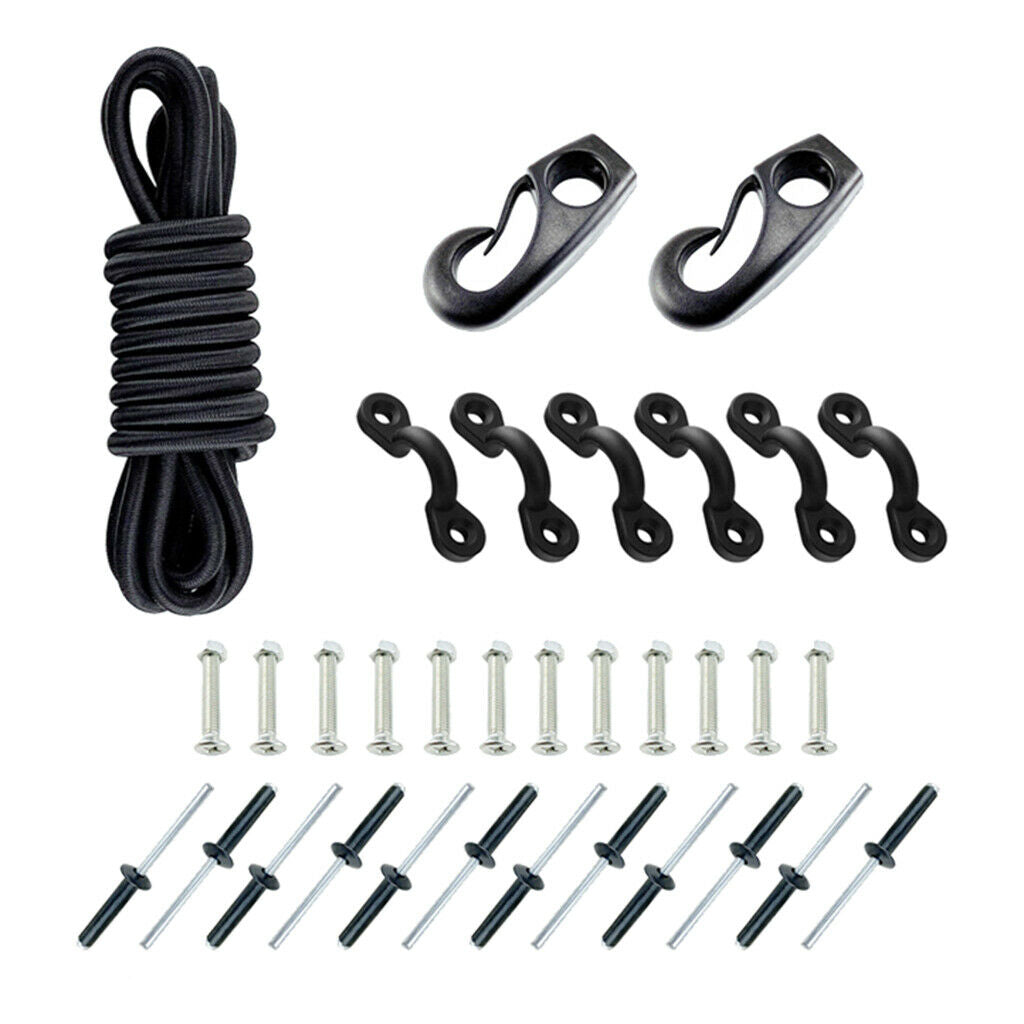 Kayak Boat Bungee Kit 8ft Cord 6 Nylon Padeyes 12 Screws 12 Rivets 2 Cord Ends
