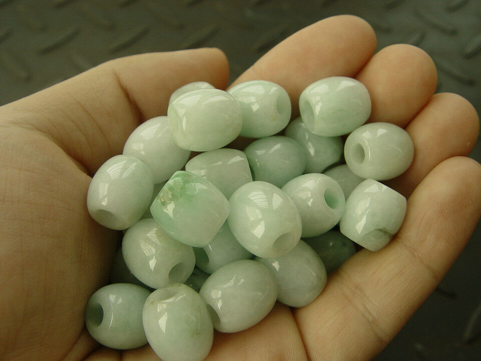 5Pcs 100% Natural Grade A JADE Jadeite Green 13mm Loose Bead Barrel beads AA++