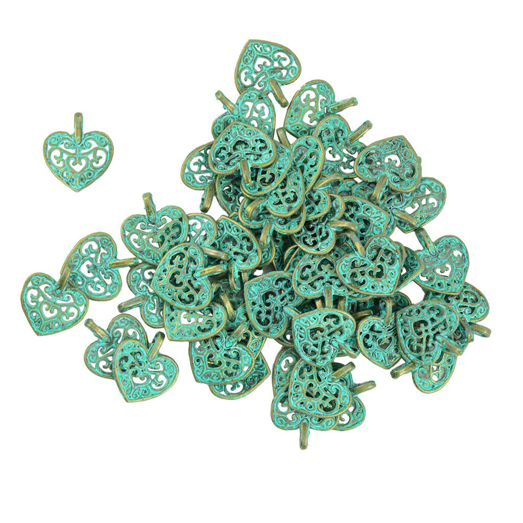 50pcs Patina Hollow Out Pendant Charms Hearts Locket Findings Jewelry Crafts