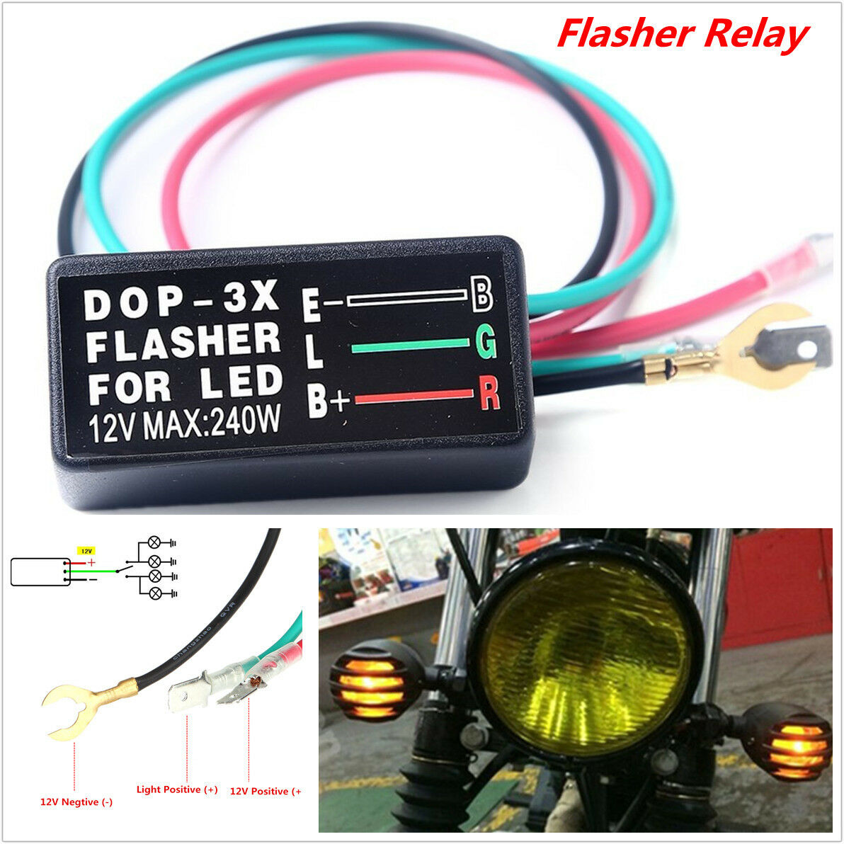 DC 12V 240W 3-Pin Turn Signal Flasher Relay For Motorcycle ATV Lamp LED Light