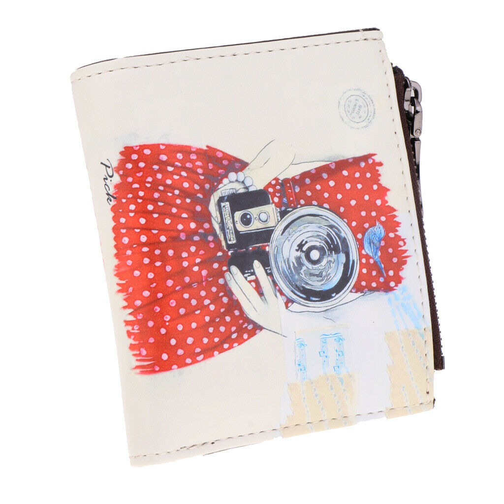 Women Girls PU Leather Purse Cartoon Clutch Coin Bag Bifold Wallet Camera