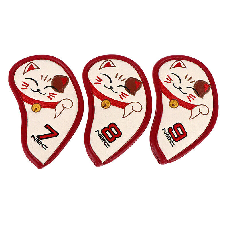Lucky Cat Golf Iron Headcover Embroidery PU Cute Animal Golf Iron Club Cover Pb