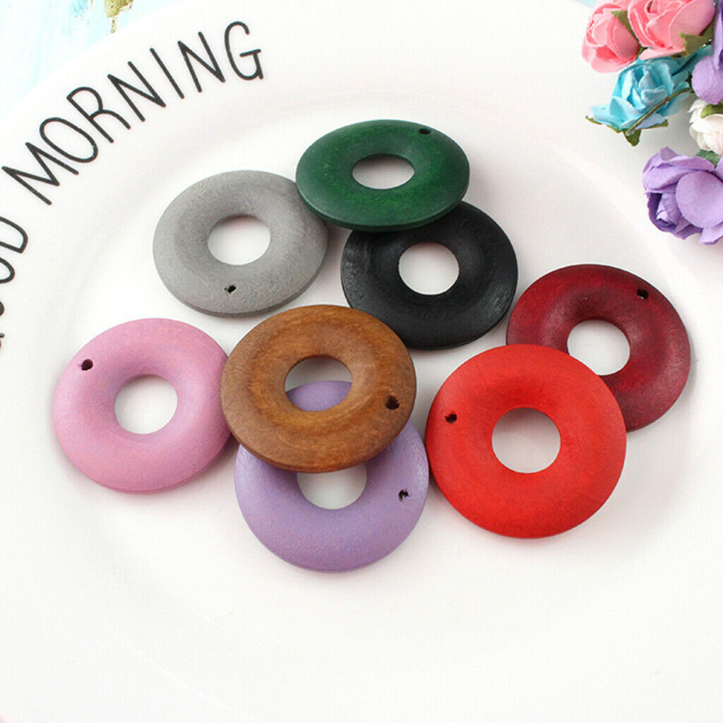 20 Pieces Color Wood Loop Beads DIY Earring Dangle Findings Pink