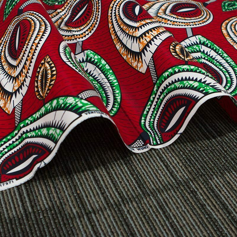 1yd Ankara African Wax Fabric Red Leaf Printing DIY Sewing Dress Garment Supply
