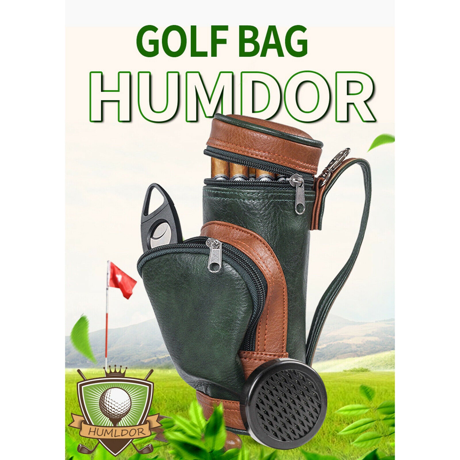 Travel Cigar Humidor Golf Cigars Case Holder with Humidifier, Cigar Cutter