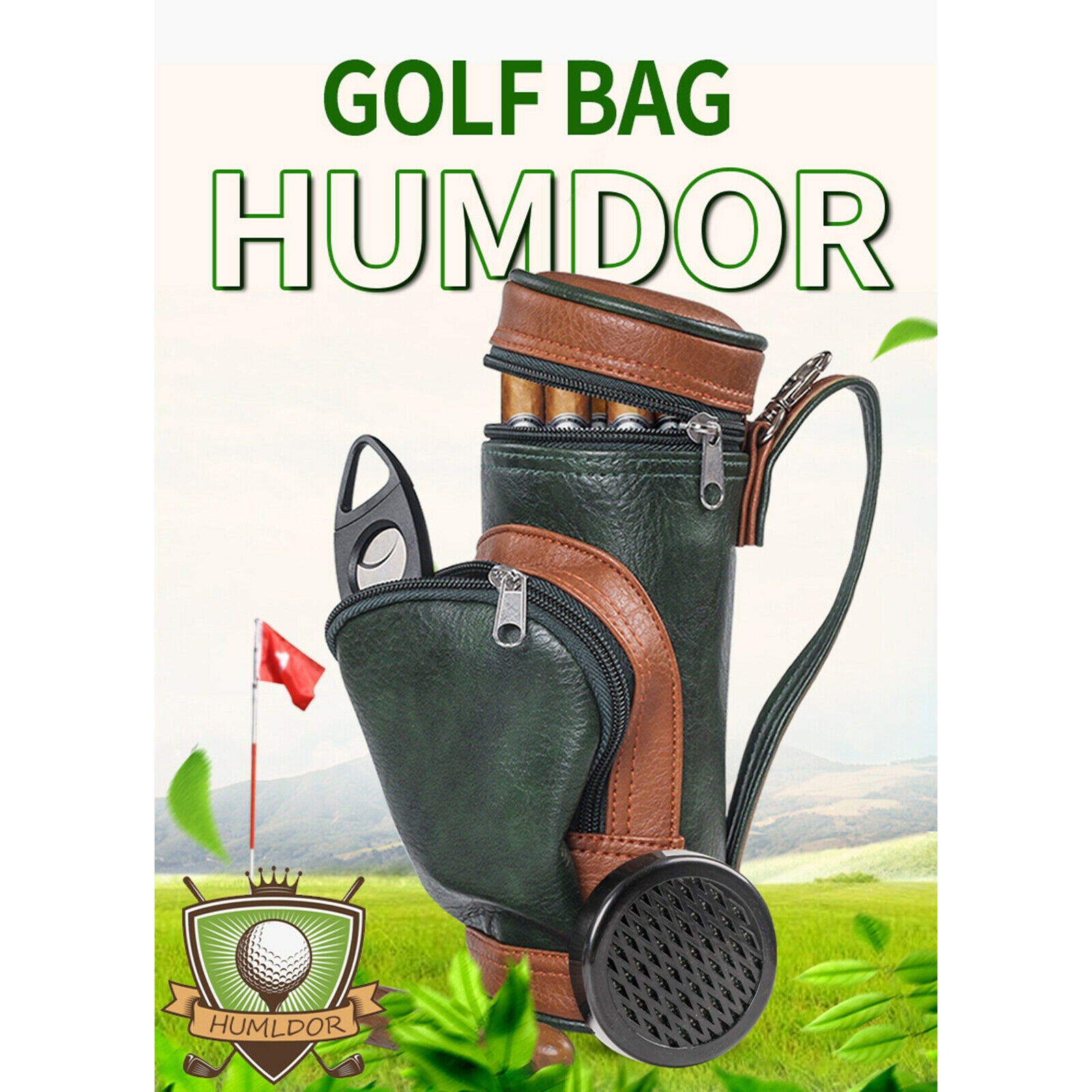 Travel Cigar Humidor Golf Cigars Case Holder with Humidifier, Cigar Cutter