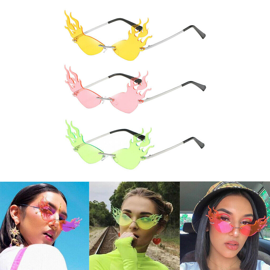 3 Pcs Luxury Fire Shape Sunglasses Wave Sun Glasses Party Eyewear Glasses