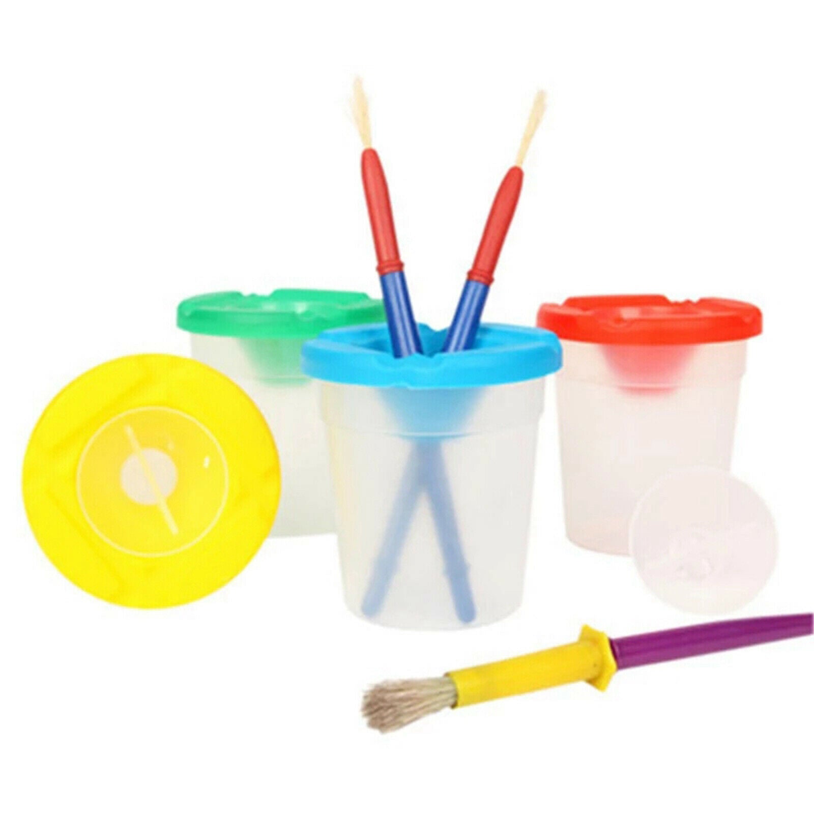 10 Pack No Spill Paint Cups Set with Brushes - Spill Proof Paint Cups with Lids,