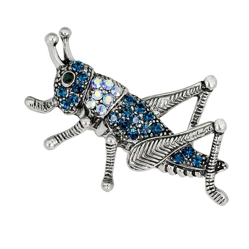 Blue Rhinestone Crystal Insect Grasshopper Pins Brooches Clothes Decoration