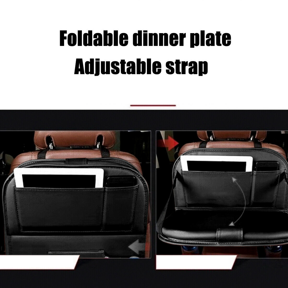 2X Foldable Car Back Seat Organiser Leather Storage Bag Table Tray Cup Hol