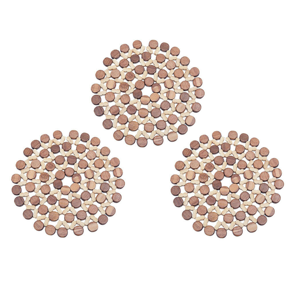 3xHollow Bamboo Trivets Wood Trivets for Table Hotpads for Kitchen Dia 22cm
