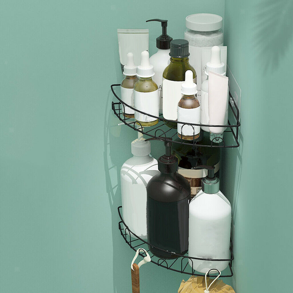 2Pcs Rustproof Iron Wall Corner Shelves Storage Organizer Shelf Nail-free