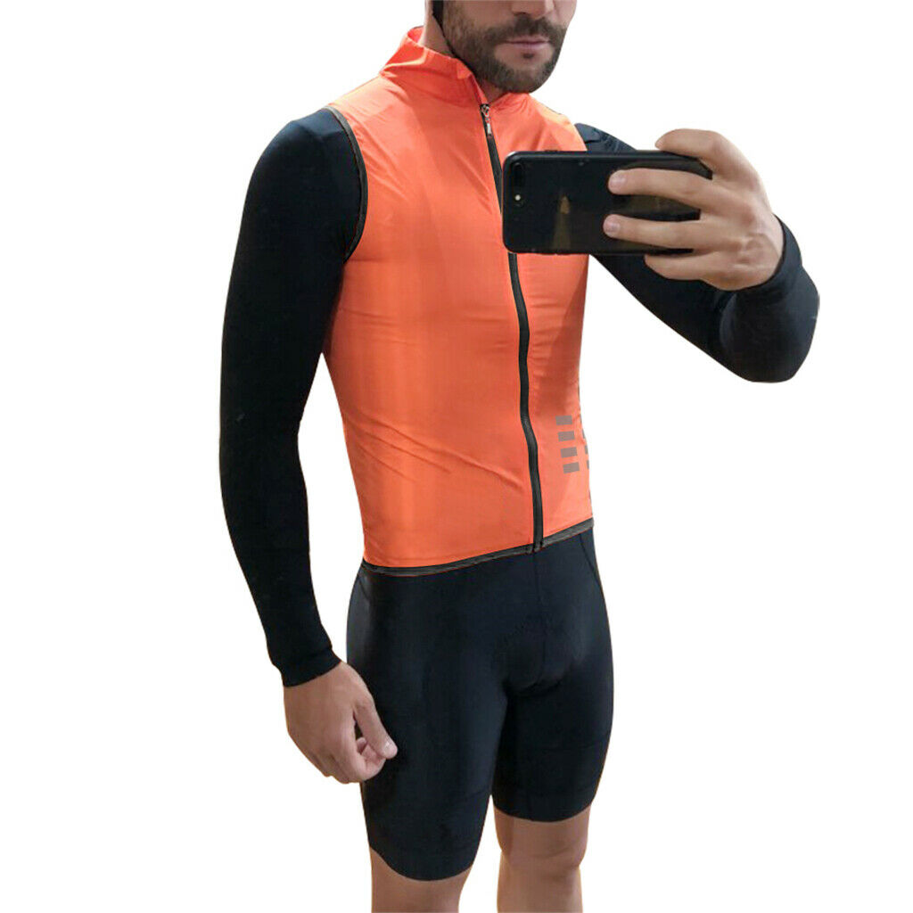 Set of 2 Cycling Sleeveless Vest Biking Jacket Reflective XL-Orange+Black