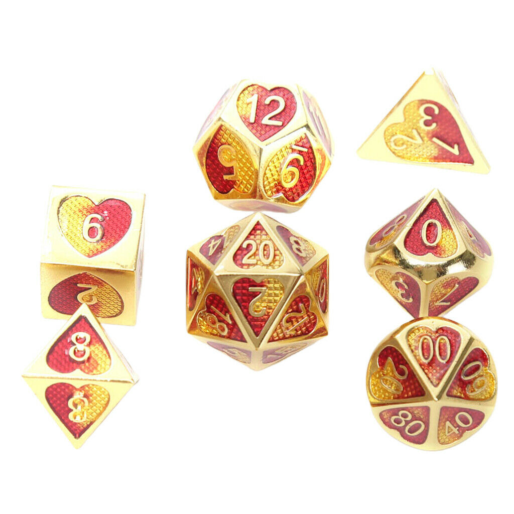 7 Pieces Metal Polyhedral Dice D4 D6 D8 D10 D12 D20 Set Role Play Game J