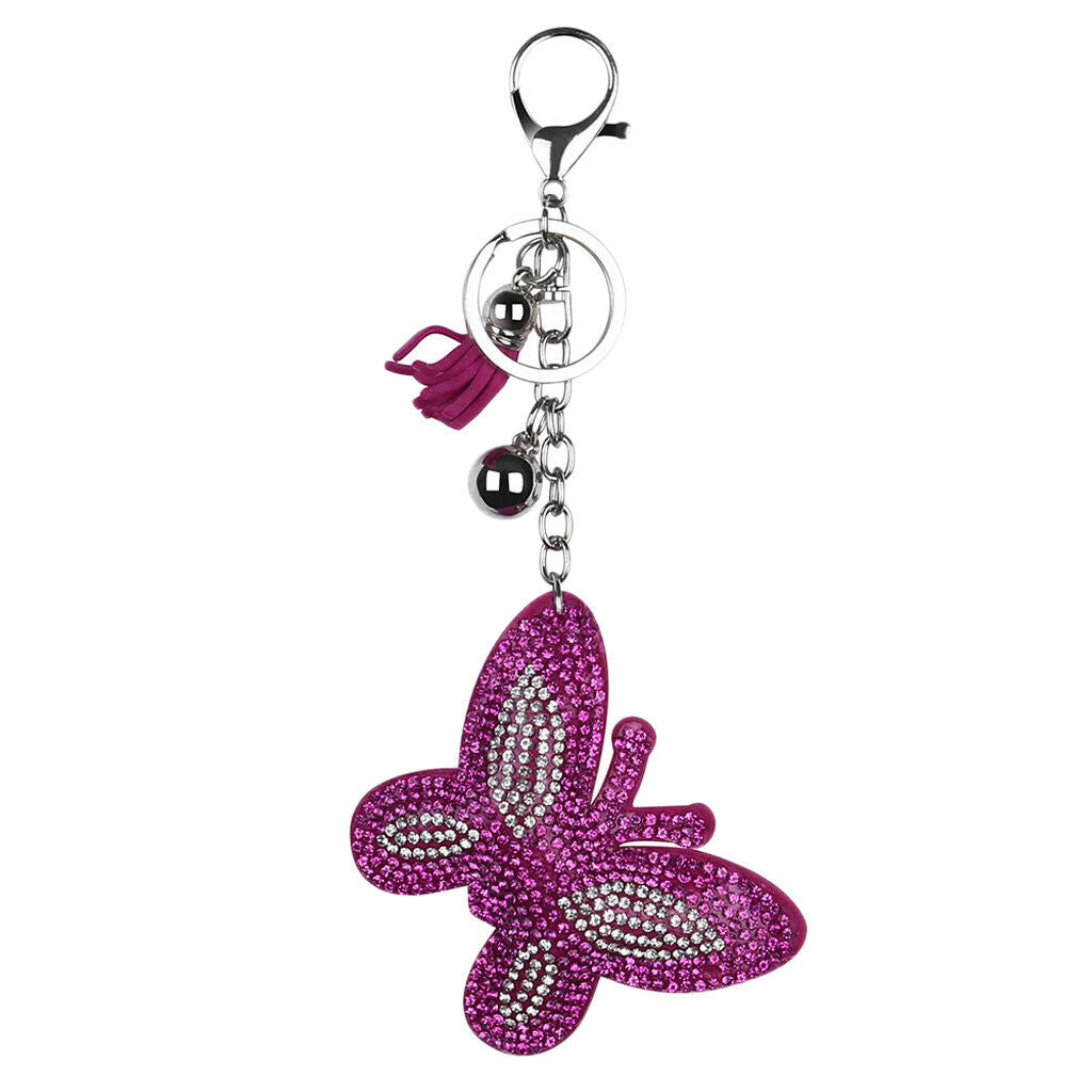 Butterfly Rhinestone Pendant Tassel Key Ring for Purse Bag Pendant Red