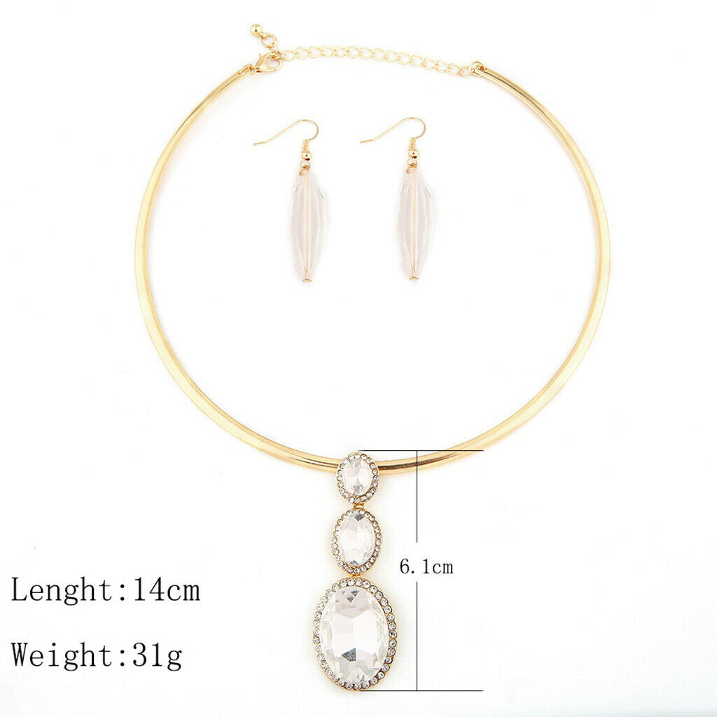 Crystal Collar Earrings Pendants Set Necklace Earrings Choker Jewelry Golden