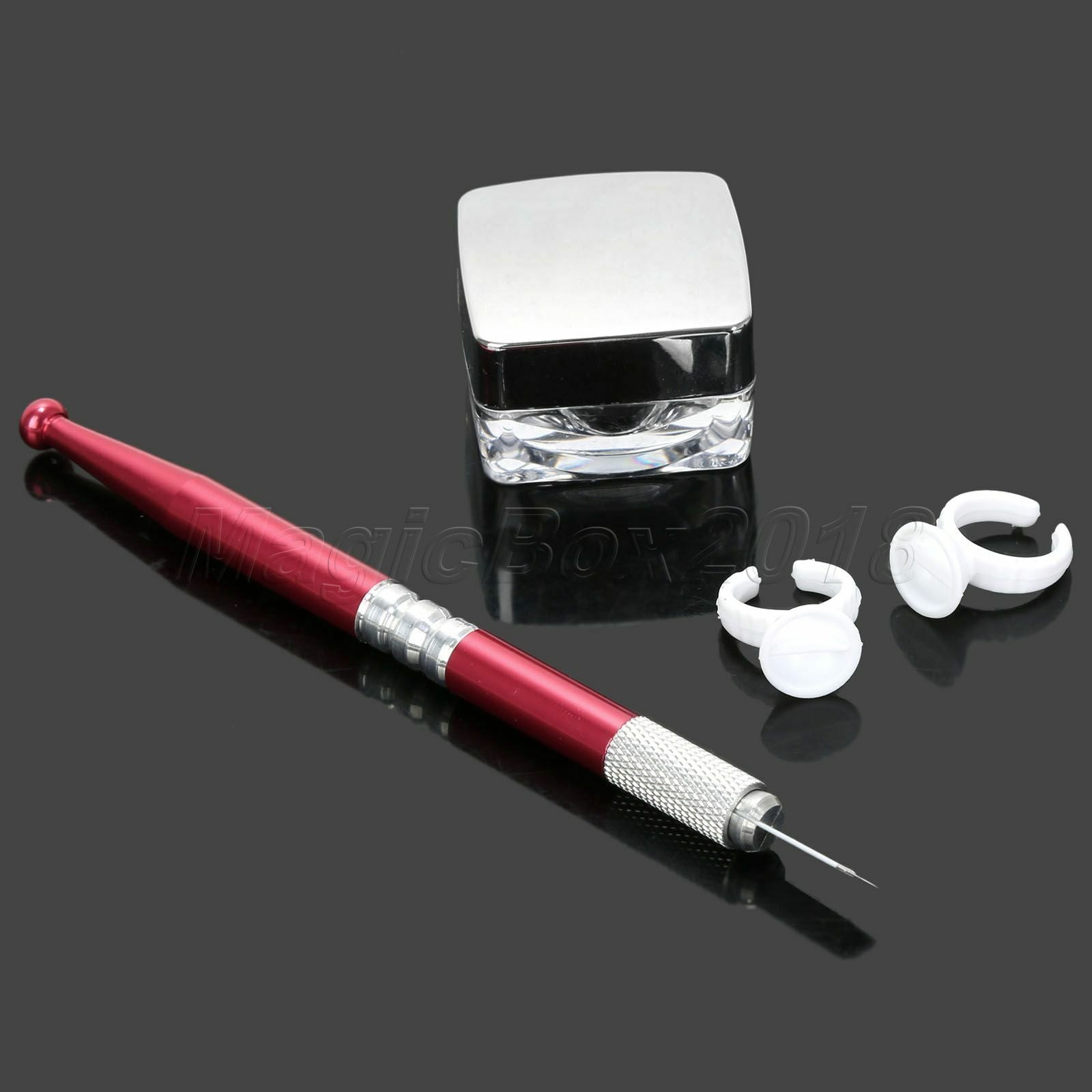Permanent Eyebrow Makeup Kit Microblading Pen Tattoo 17 Needles Pigment Ink Caps