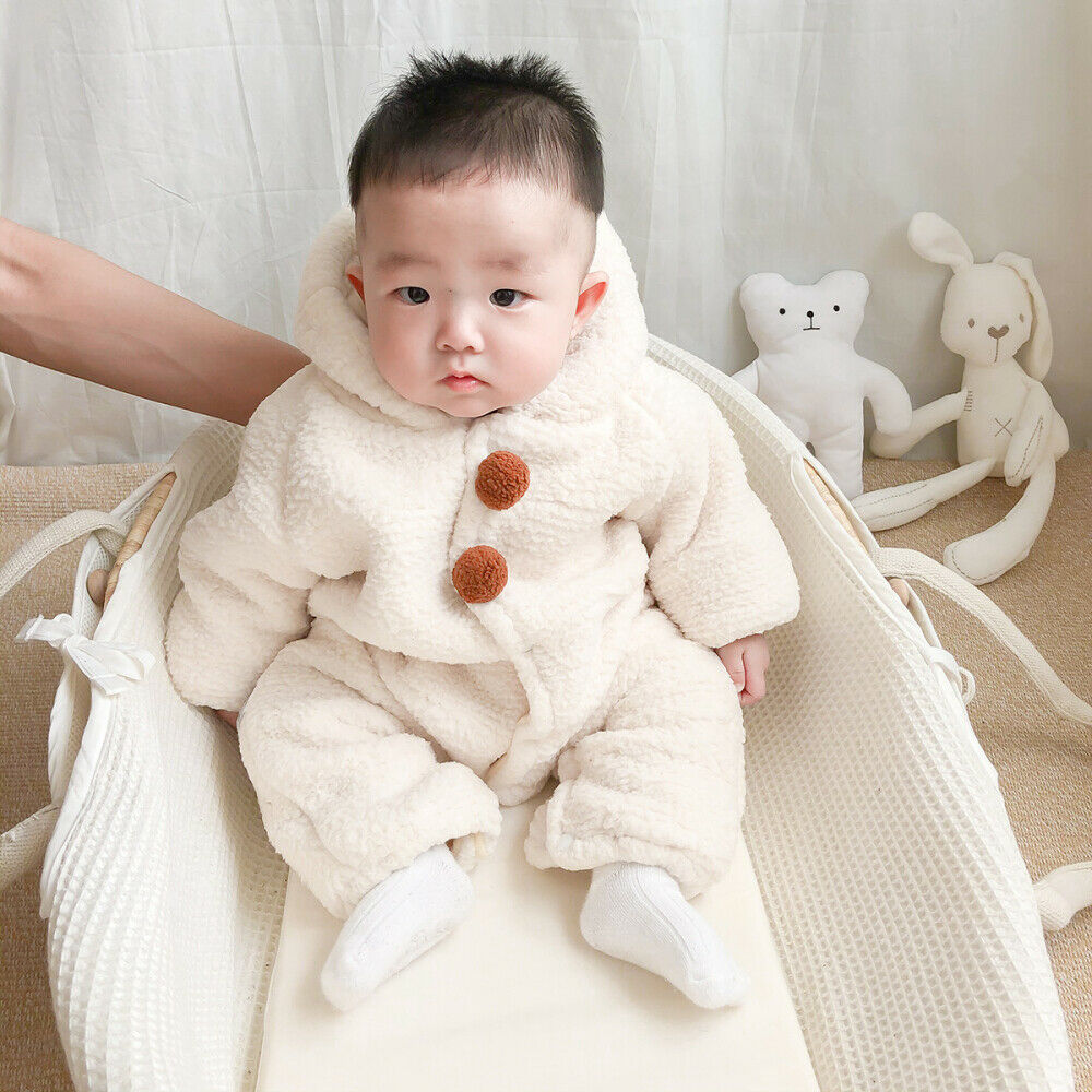 Newborn Baby Boy Girl Winter Warm Clothes Velvet Hooded Jumpsuit Romper