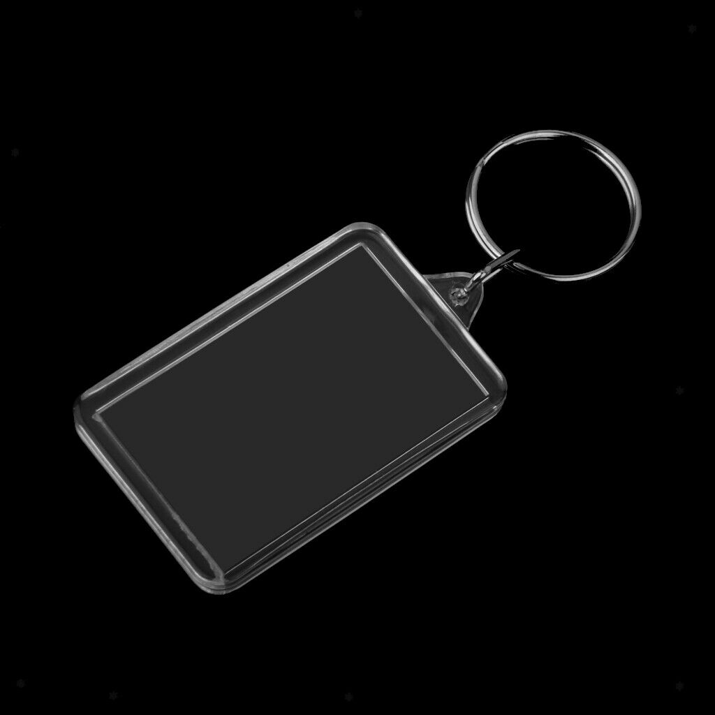 100Pcs Unisex Acrylic Rectangle Clear Ring Keychain Insert Photo Frame