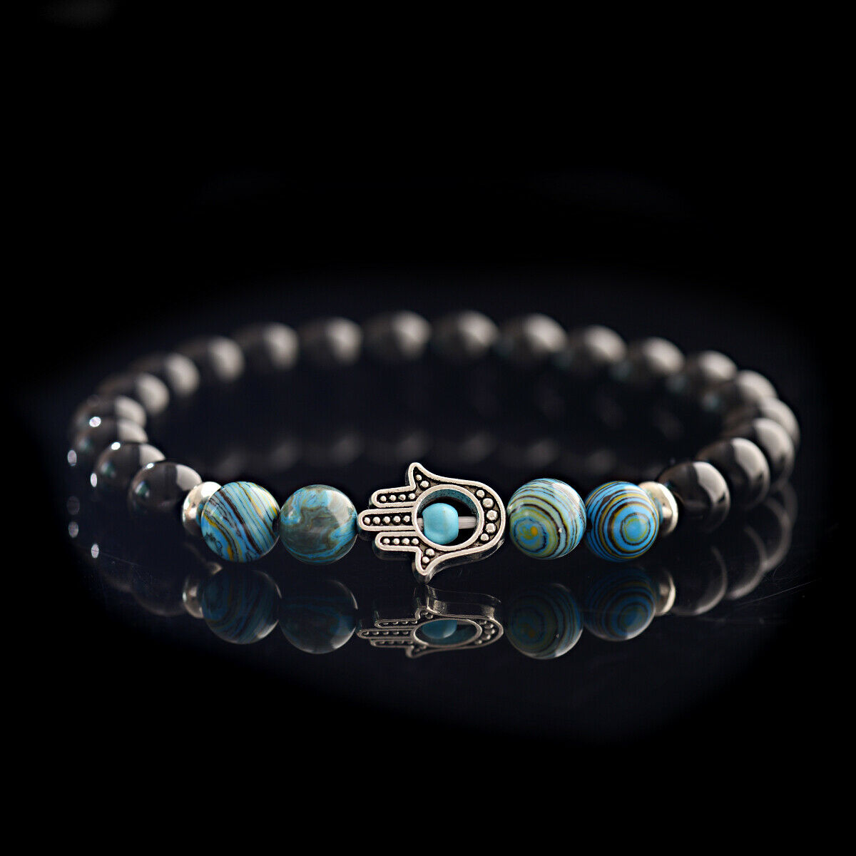 New Fashion Man Malachite Bracelets Lava Stone Stretch Hand Of Fatima Hamsa Hand