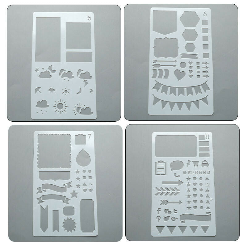 12pcs Stencil Set Planner DIY Drawing Template Journal Notebook Diary ScrapboDF