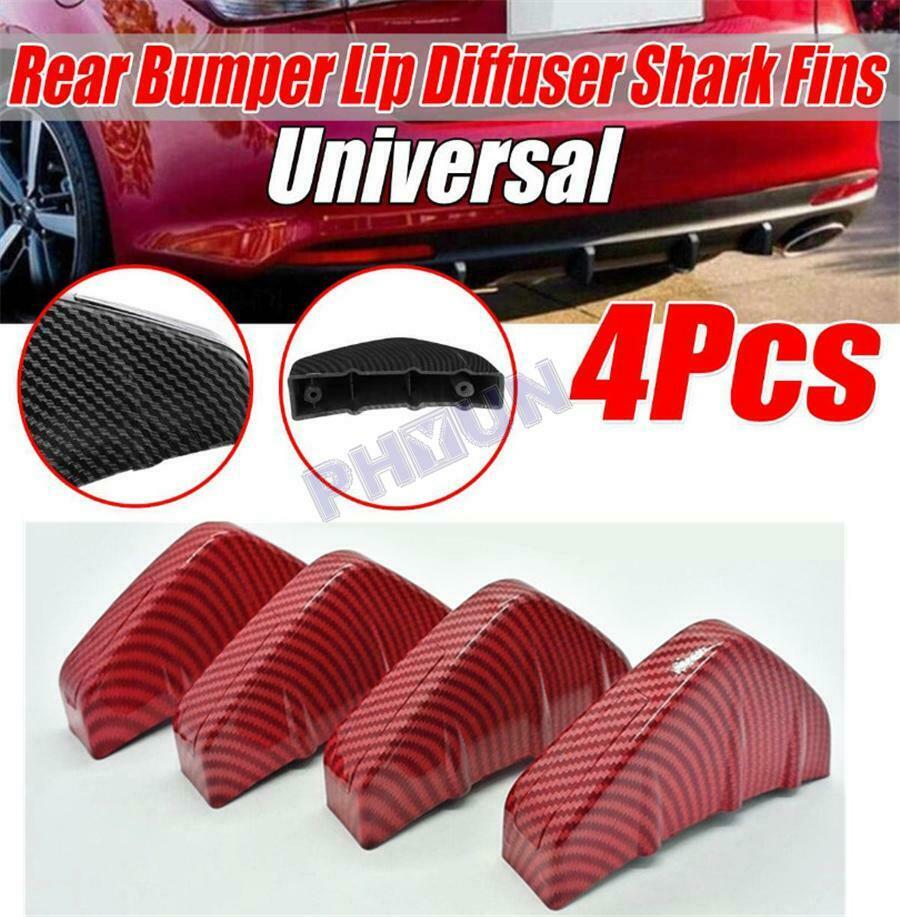4pcs Red Carbon Fiber Look Car Rear Body Bumper Lip Diffuser Shark Fin Universal