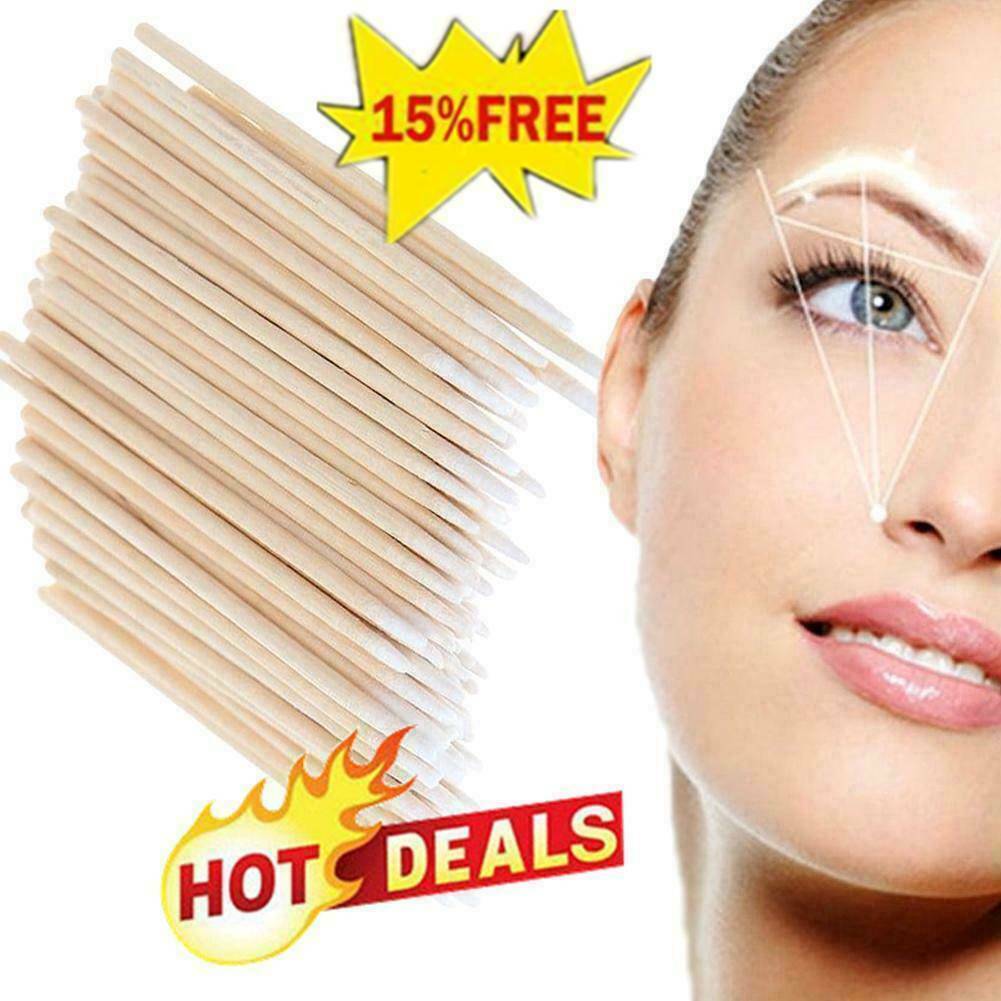 100pcs Microblading Tip Head Swab Eye Makeup Tattoo Art Cotton Tool Wooden