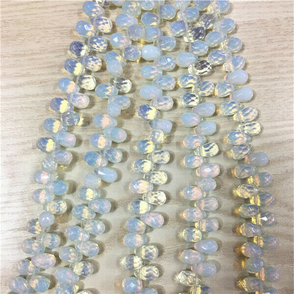1 Strand/40Pcs 12x8mm White Opal Faceted Teardrop DIY Jewelry Loose Beads HH457