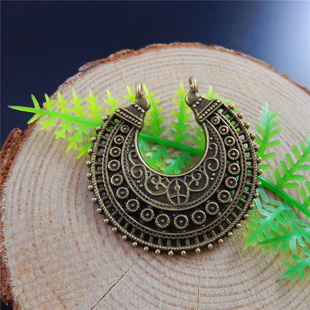 10pcs Antiqued Bronze Alloy Floral Half Moon Charms Pendant Jewelry Craft 51512