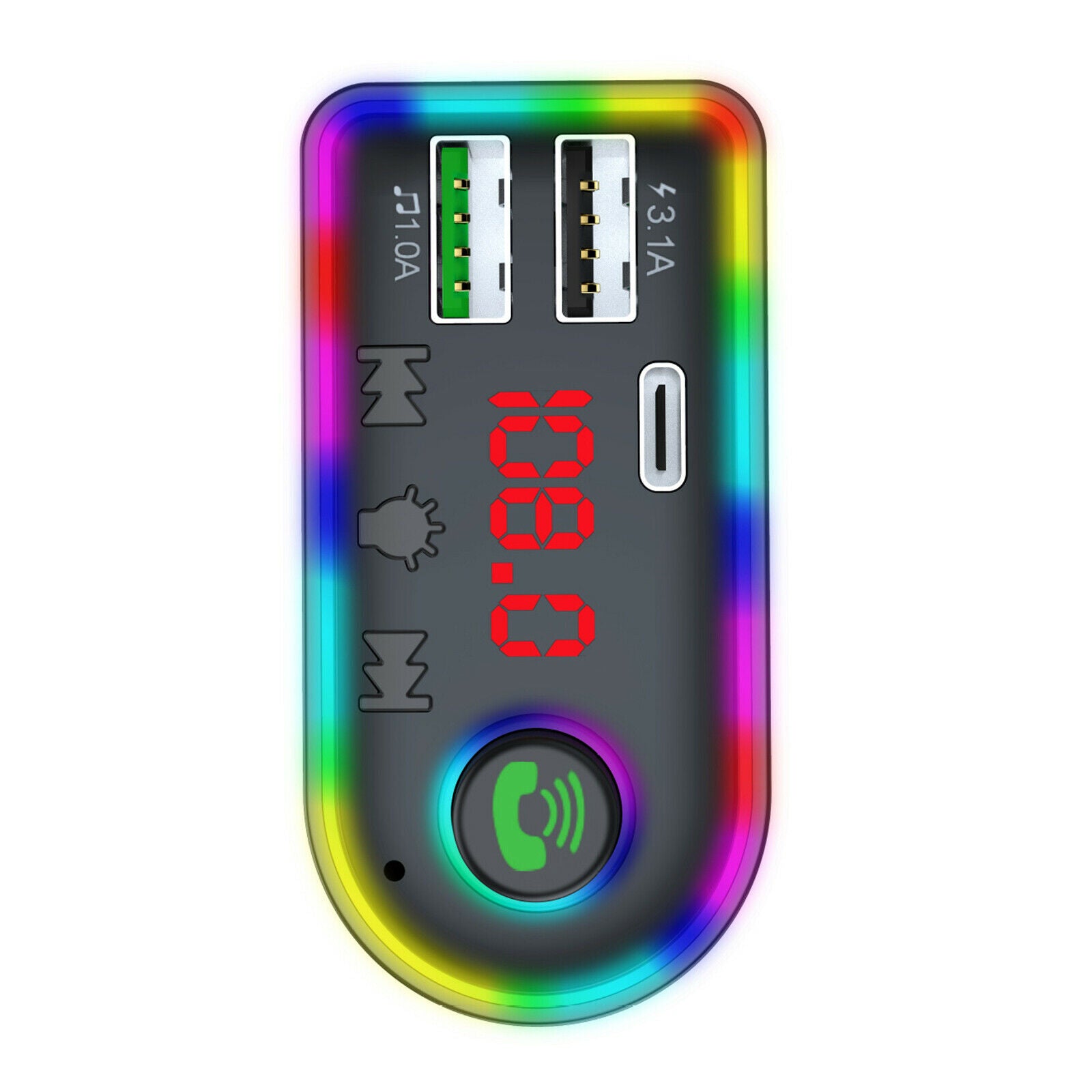 Car Charger Bluetooth 5.0 FM Transmitter Type C PD Fast Charge 7 RGB Backlit