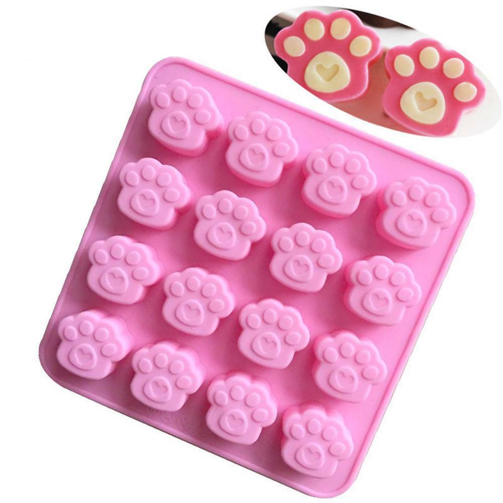 16 Holes Pets Cat Dog Paw Silicone Mold Fondant Cake Cookie Mould Baking Tools