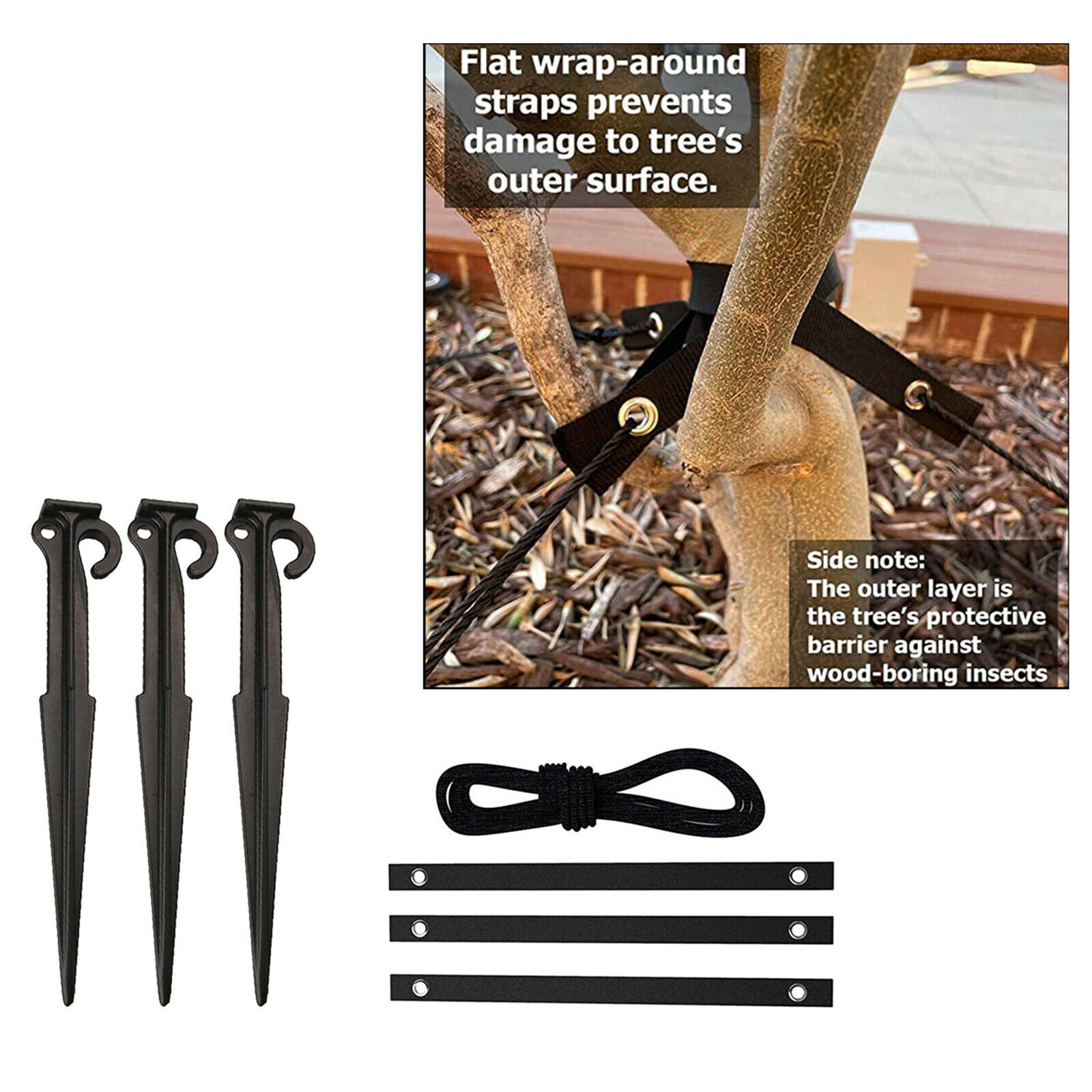 7.8 Inch Garden Stakes Anchors with 3 Tree Strap for Plant Support Fixation