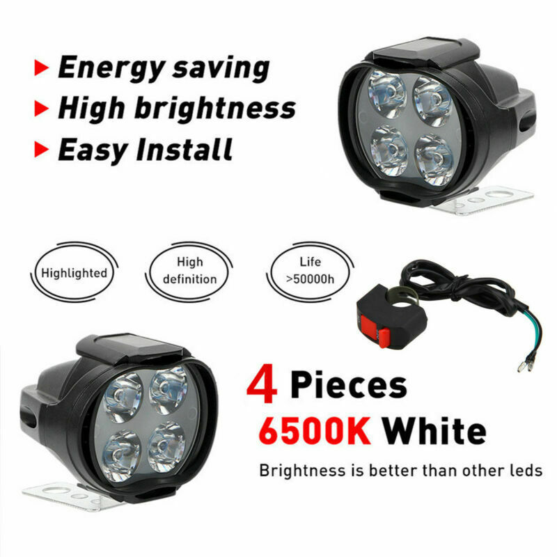 Pair 16W 1600LM Motorcycle LED Fog Scooters Spotlight Headlight With Switch