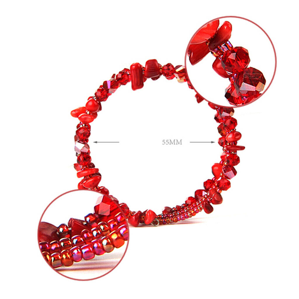 Adjustable 3 Rings Handmade Natural Crystal Bracelet Wrap Wristband Red