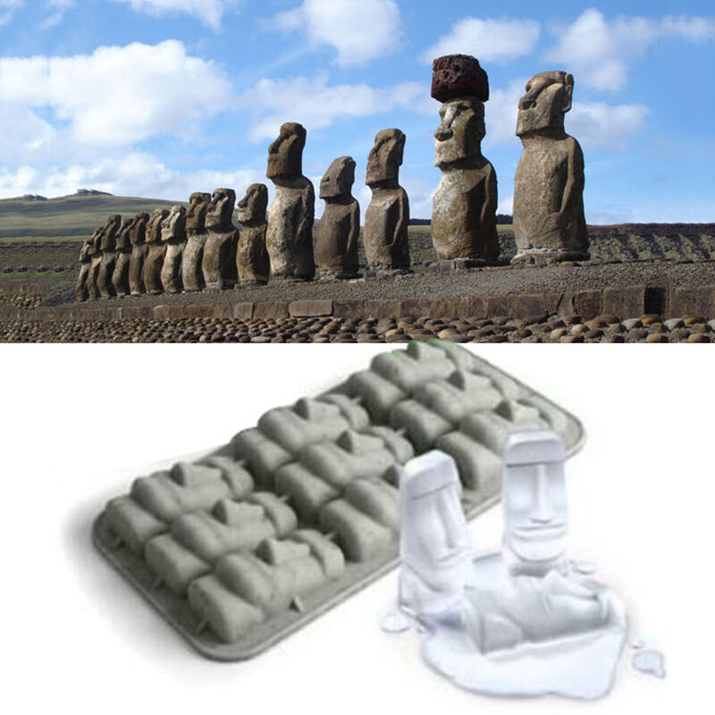 New Easter Island Moai Stone Statues Ice Tray Cubes DIY Mould Pudding Mold $Y SJ