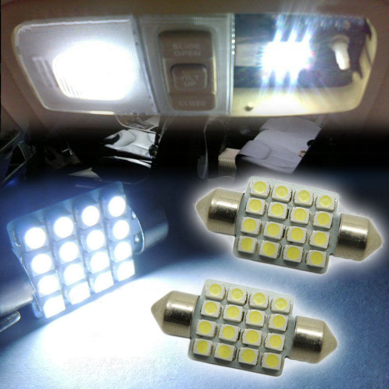 2 Pairs White 16-SMD 1.50" 36mm 6418 C5W LED Bulbs For Car License Plate Light