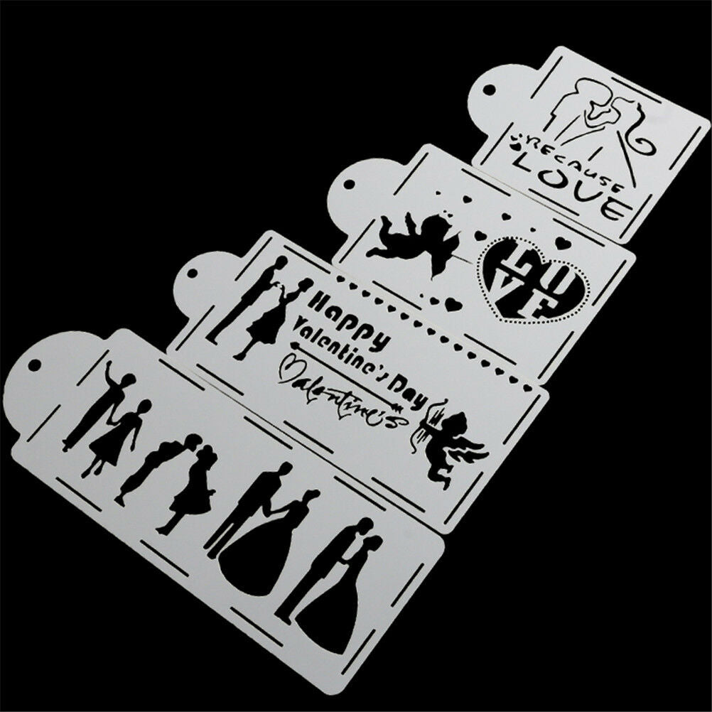 4X/Set Lovers heart wedding cake Mould Spray Cake Templates Stencil Mold ToolRDD