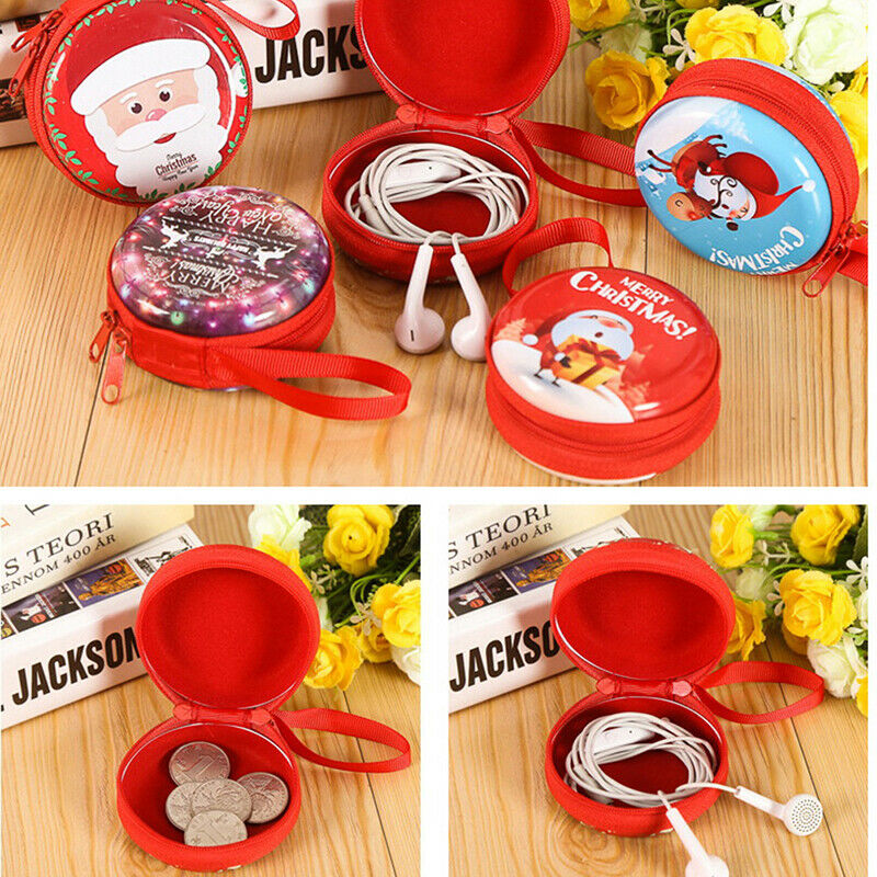 Xmas Christmas Candy Tin Box Candy Jar Iron Boxes Storage Coin Headphones .l8