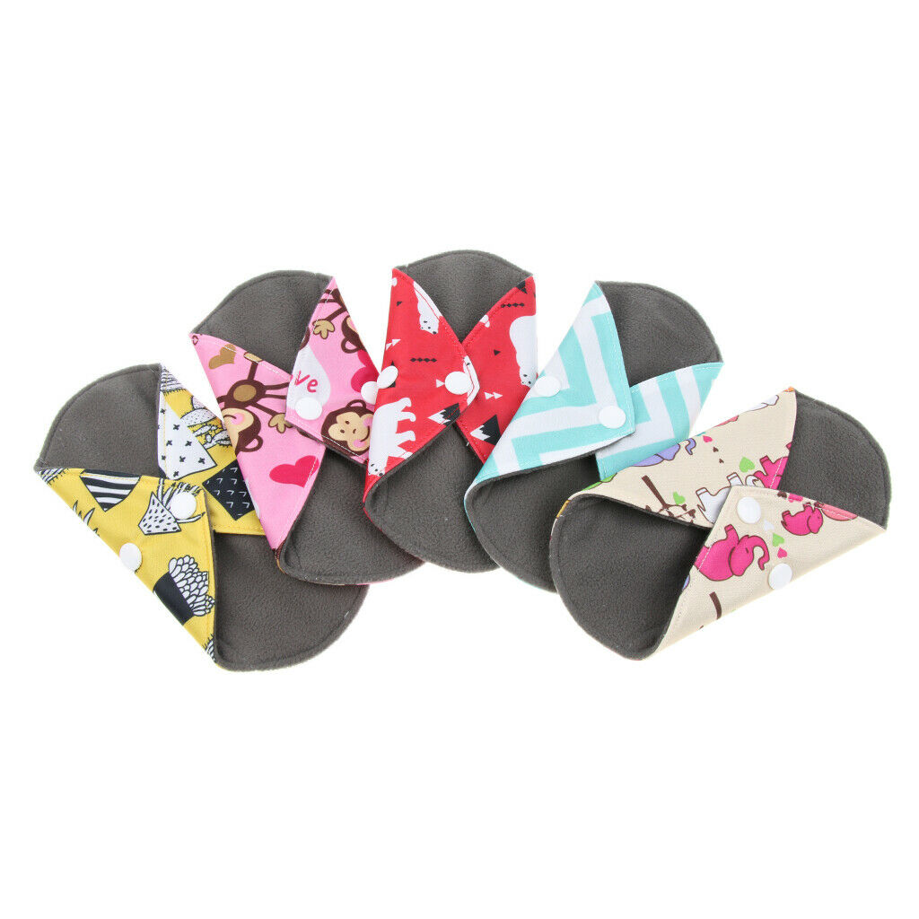15x Charcoal Bamboo Cloth Menstrual Pads Sanitary Pad Super Absorbent 7"
